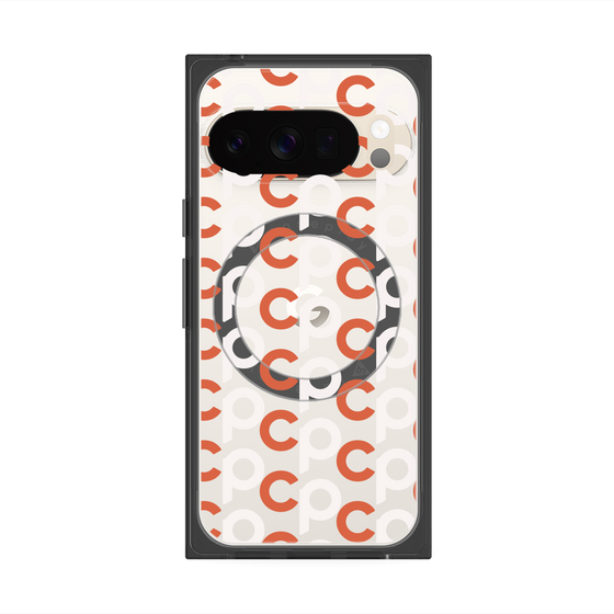 プレミアムスクエアケース with Pixelsnap［ オリジナル - CASEPLAYイニシャル総柄 - オレンジ ］