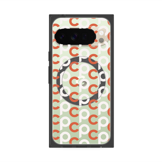 プレミアムスクエアケース with Pixelsnap［ オリジナル - CASEPLAYイニシャル総柄 - オレンジ ］