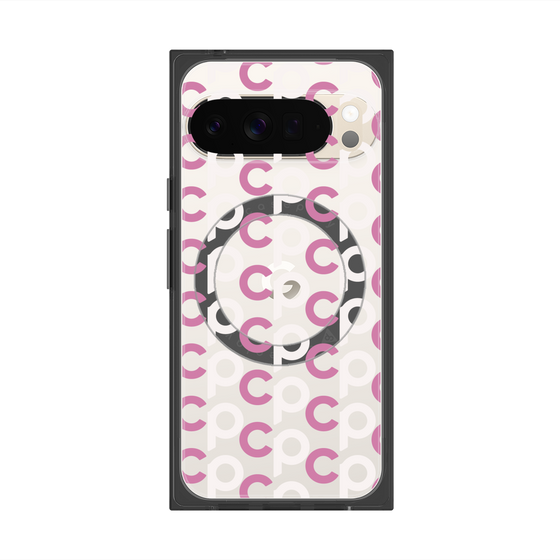 プレミアムスクエアケース with Pixelsnap［ オリジナル - CASEPLAYイニシャル総柄 - ピンク ］