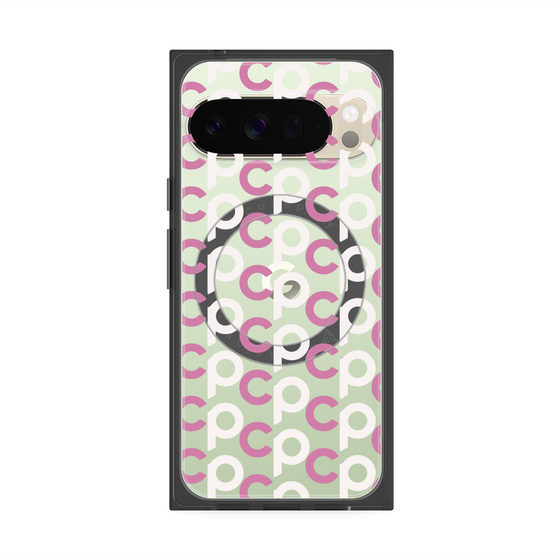 プレミアムスクエアケース with Pixelsnap［ オリジナル - CASEPLAYイニシャル総柄 - ピンク ］