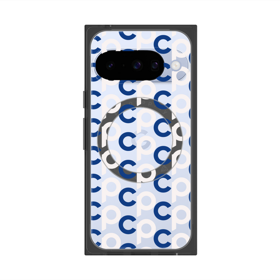 プレミアムスクエアケース with Pixelsnap［ オリジナル - CASEPLAYイニシャル総柄 - ネイビー ］