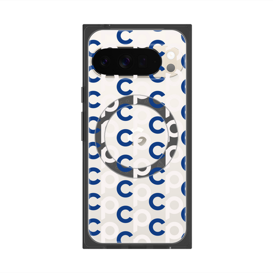 プレミアムスクエアケース with Pixelsnap［ オリジナル - CASEPLAYイニシャル総柄 - ネイビー ］