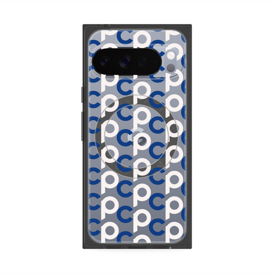 プレミアムスクエアケース with Pixelsnap［ オリジナル - CASEPLAYイニシャル総柄 - ネイビー ］