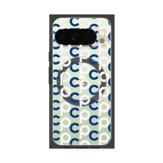 プレミアムスクエアケース with Pixelsnap［ オリジナル - CASEPLAYイニシャル総柄 - ネイビー ］