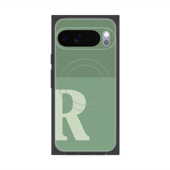 プレミアムスクエアケース with Pixelsnap［ オリジナル - initial two tone - R green ］