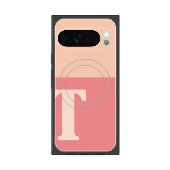 プレミアムスクエアケース with Pixelsnap［ オリジナル - initial two tone - T pink ］