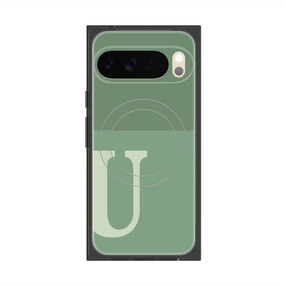 プレミアムスクエアケース with Pixelsnap［ オリジナル - initial two tone - U green ］