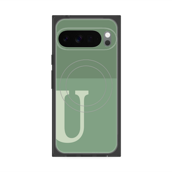 プレミアムスクエアケース with Pixelsnap［ オリジナル - initial two tone - U green ］