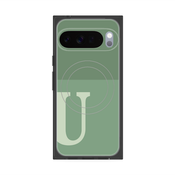 プレミアムスクエアケース with Pixelsnap［ オリジナル - initial two tone - U green ］
