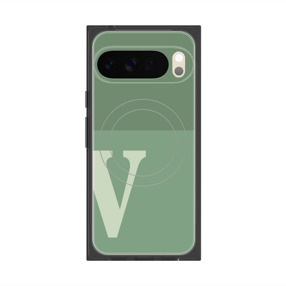 プレミアムスクエアケース with Pixelsnap［ オリジナル - initial two tone - V green ］