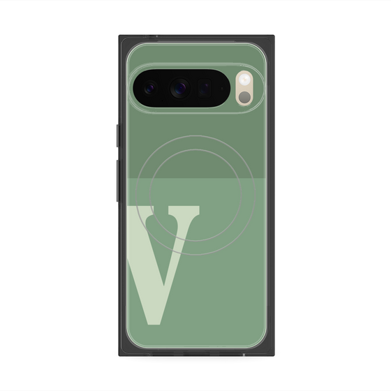 プレミアムスクエアケース with Pixelsnap［ オリジナル - initial two tone - V green ］