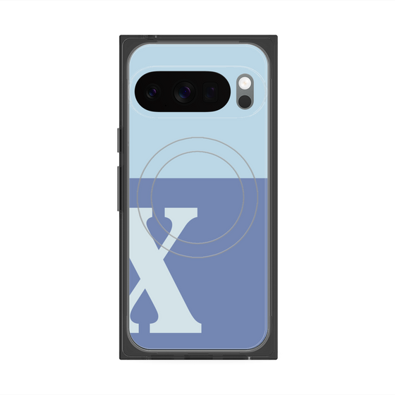 プレミアムスクエアケース with Pixelsnap［ オリジナル - initial two tone - X blue ］