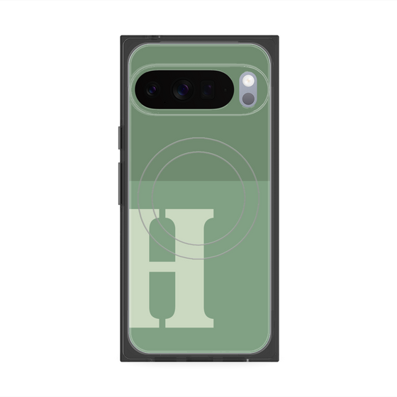プレミアムスクエアケース with Pixelsnap［ オリジナル - initial two tone - H green ］