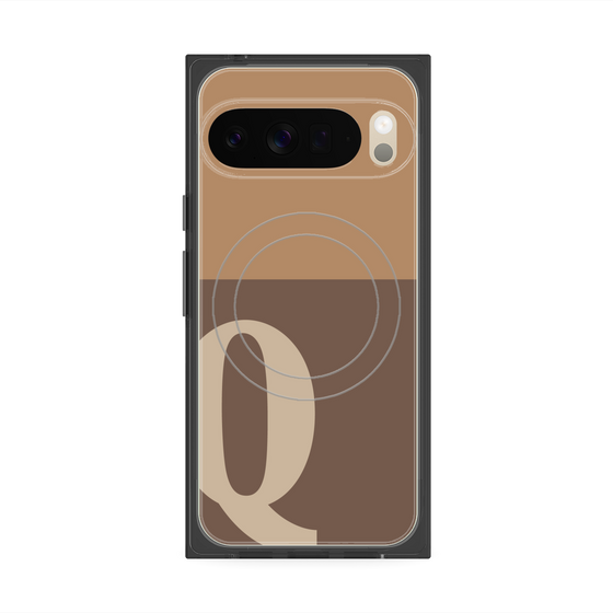 プレミアムスクエアケース with Pixelsnap［ オリジナル - initial two tone - Q brown ］