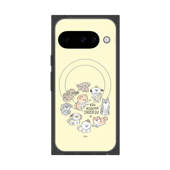 プレミアムスクエアケース with Pixelsnap［ こんにちは、いぬです - みんなそろって - ベージュ ］