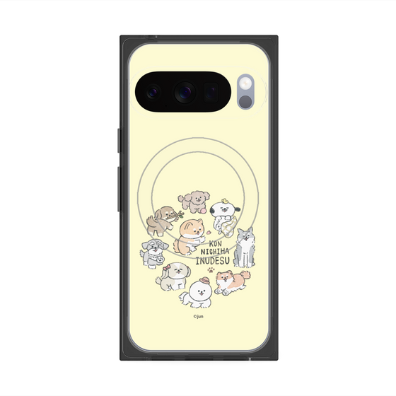 プレミアムスクエアケース with Pixelsnap［ こんにちは、いぬです - みんなそろって - ベージュ ］
