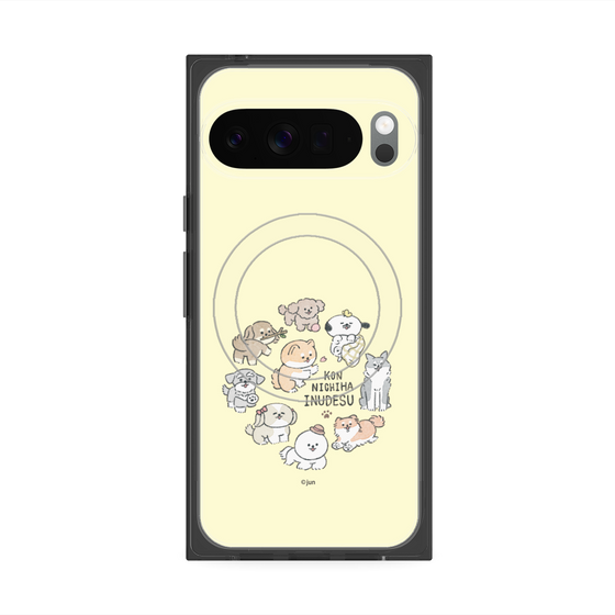 プレミアムスクエアケース with Pixelsnap［ こんにちは、いぬです - みんなそろって - ベージュ ］
