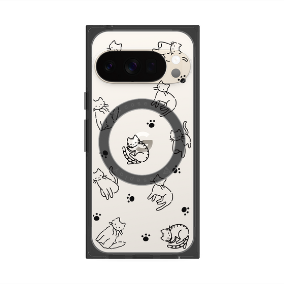 プレミアムスクエアケース with Pixelsnap［ オリジナル - CASEPLAYネコ総柄 - black ］