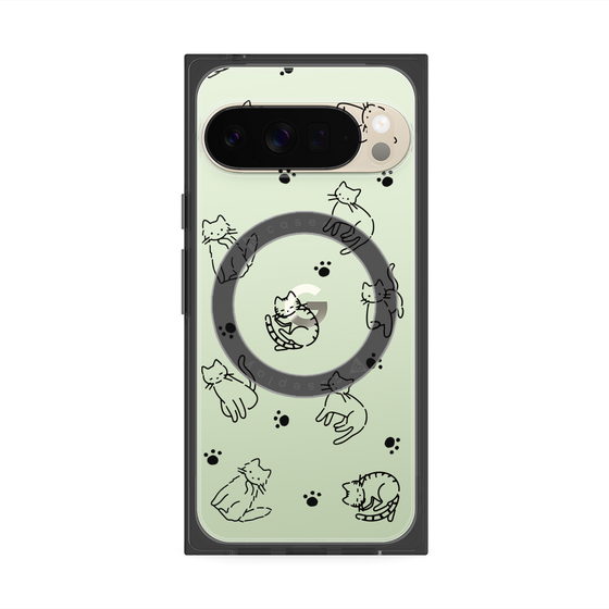 プレミアムスクエアケース with Pixelsnap［ オリジナル - CASEPLAYネコ総柄 - black ］