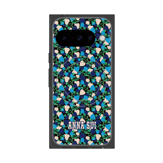 プレミアムスクエアケース with Pixelsnap［ ANNA SUI - HEARTS VINE - BLUE ］