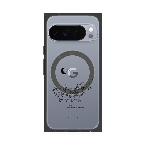 プレミアムスクエアケース with Pixelsnap［ ELLE - All cats are grey in the dark ］