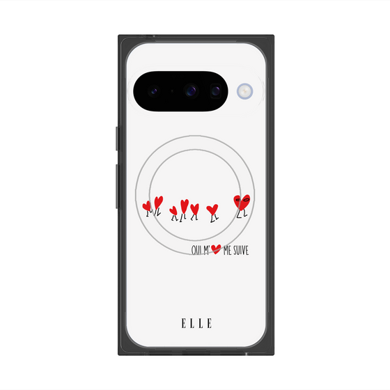 プレミアムスクエアケース with Pixelsnap［ ELLE - Let who love me follow me - ホワイト ］