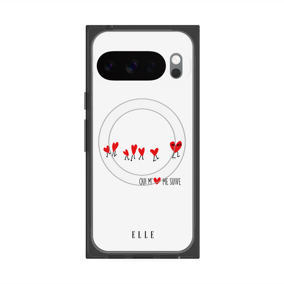 プレミアムスクエアケース with Pixelsnap［ ELLE - Let who love me follow me - ホワイト ］