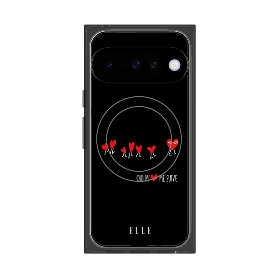 プレミアムスクエアケース with Pixelsnap［ ELLE - Let who love me follow me - ブラック ］