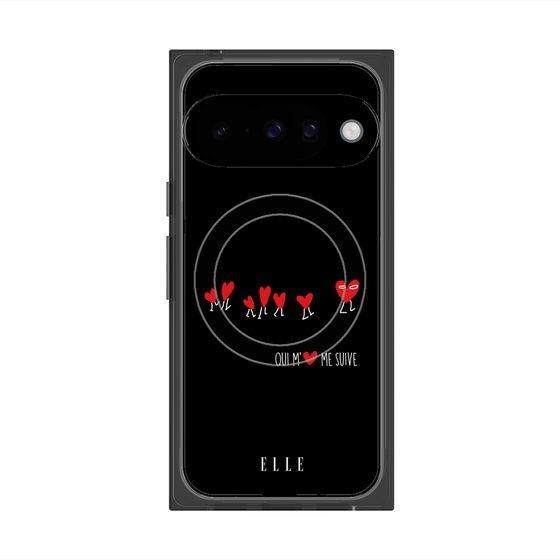 プレミアムスクエアケース with Pixelsnap［ ELLE - Let who love me follow me - ブラック ］