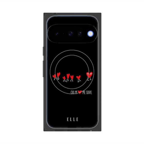 プレミアムスクエアケース with Pixelsnap［ ELLE - Let who love me follow me - ブラック ］