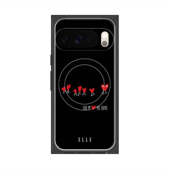 プレミアムスクエアケース with Pixelsnap［ ELLE - Let who love me follow me - ブラック ］