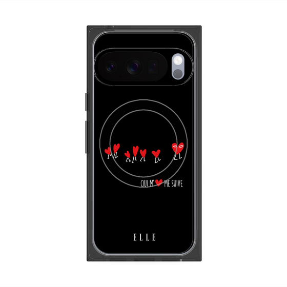 プレミアムスクエアケース with Pixelsnap［ ELLE - Let who love me follow me - ブラック ］