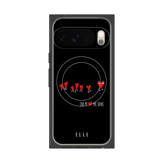 プレミアムスクエアケース with Pixelsnap［ ELLE - Let who love me follow me - ブラック ］