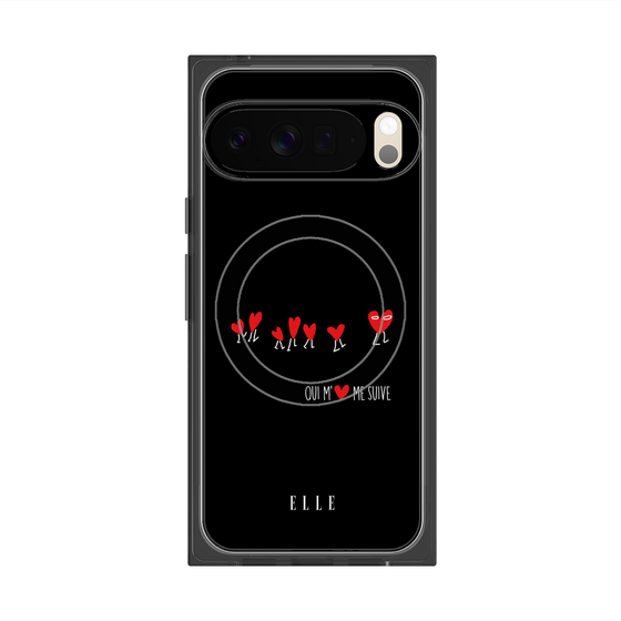 プレミアムスクエアケース with Pixelsnap［ ELLE - Let who love me follow me - ブラック ］