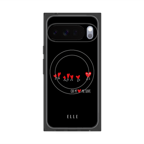 プレミアムスクエアケース with Pixelsnap［ ELLE - Let who love me follow me - ブラック ］