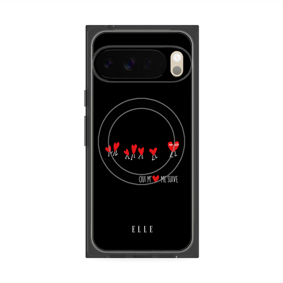 プレミアムスクエアケース with Pixelsnap［ ELLE - Let who love me follow me - ブラック ］