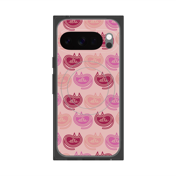 プレミアムスクエアケース with Pixelsnap［ ELLE - Cat Pattern - ピンク ］