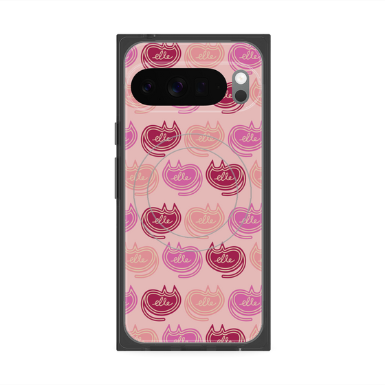 プレミアムスクエアケース with Pixelsnap［ ELLE - Cat Pattern - ピンク ］