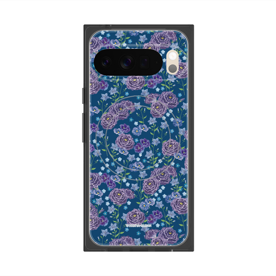 プレミアムスクエアケース with Pixelsnap［ 日比谷花壇 - FloralSymphony - ネイビー ］
