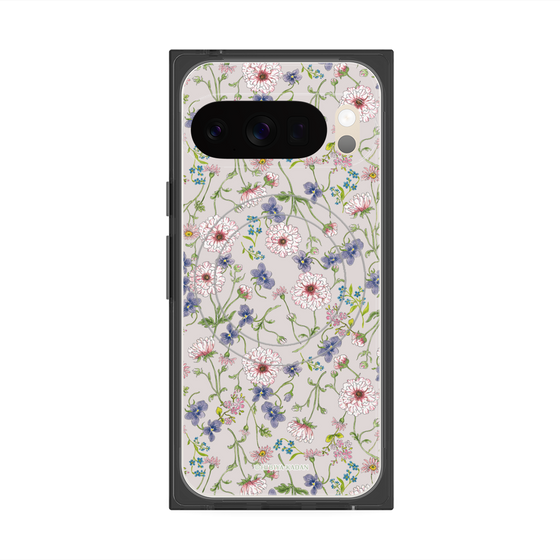 プレミアムスクエアケース with Pixelsnap［ 日比谷花壇 - FloralSymphony - ベージュ ］
