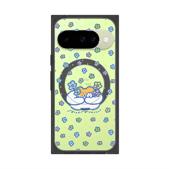 プレミアムスクエアケース with Pixelsnap［ もくもくちゃん - フラワー ］