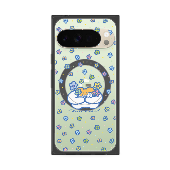 プレミアムスクエアケース with Pixelsnap［ もくもくちゃん - フラワー ］