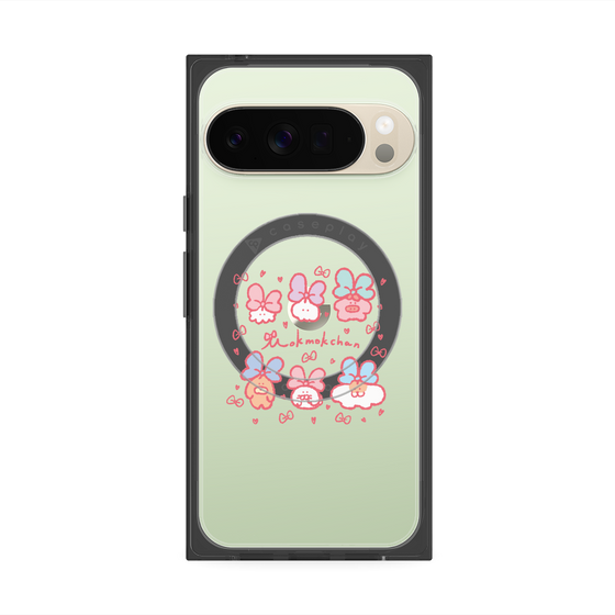 プレミアムスクエアケース with Pixelsnap［ もくもくちゃん - リボン ］