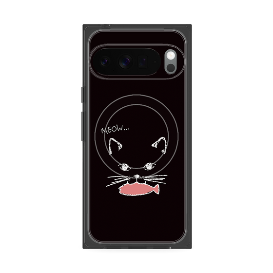 プレミアムスクエアケース with Pixelsnap［ 食いしん坊なねこ - Black ］