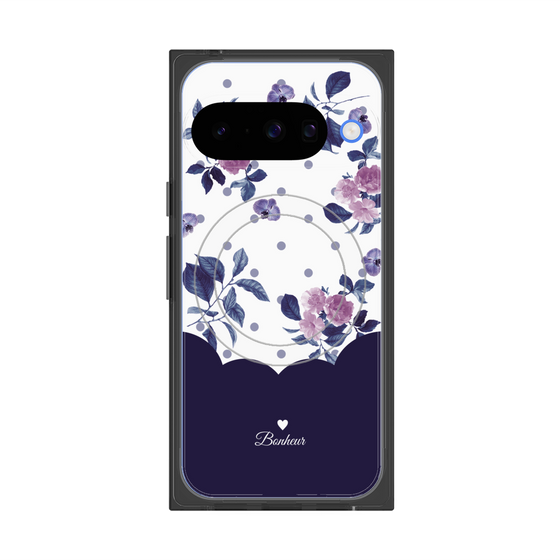 プレミアムスクエアケース with Pixelsnap［ ツインドットフラワー - Navy ］