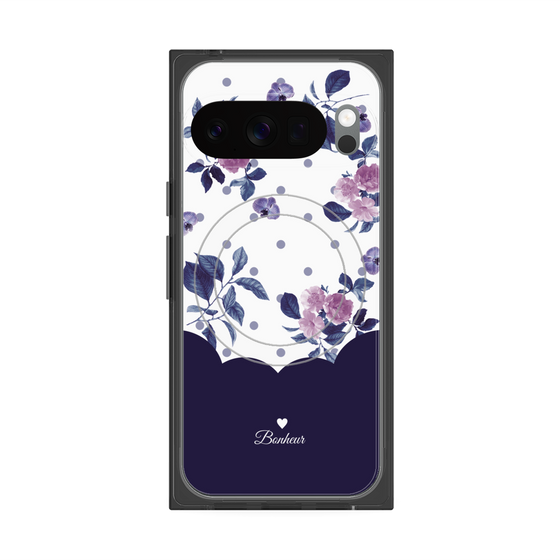 プレミアムスクエアケース with Pixelsnap［ ツインドットフラワー - Navy ］