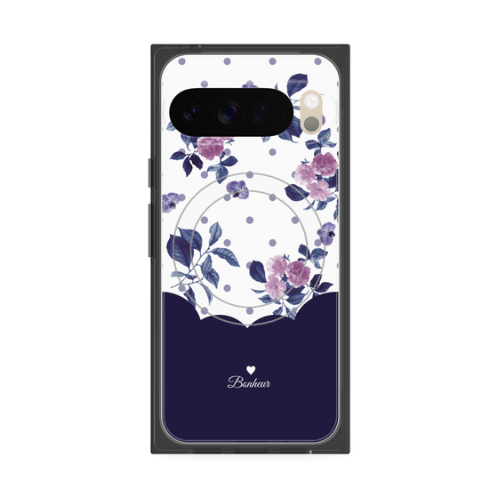 プレミアムスクエアケース with Pixelsnap［ ツインドットフラワー - Navy ］