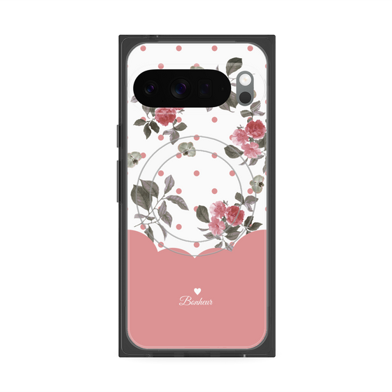 プレミアムスクエアケース with Pixelsnap［ ツインドットフラワー - Pink ］