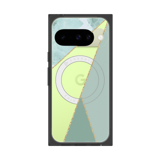 プレミアムスクエアケース with Pixelsnap［ マーブルトライアングルパレット - Green ］