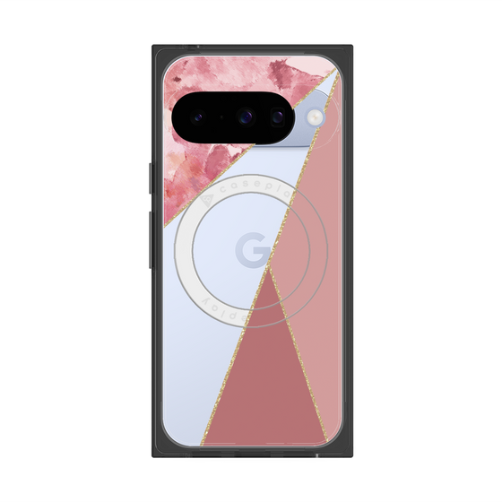プレミアムスクエアケース with Pixelsnap［ マーブルトライアングルパレット - Pink ］